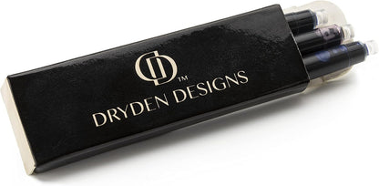 Dryden Designs Fountain Pen - Medium Nib and Fine Nib | Includes Luxury Box, 6 Ink Cartridges - 3 Black 3 Blue and Ink Refill Converter - Mysterious Blue