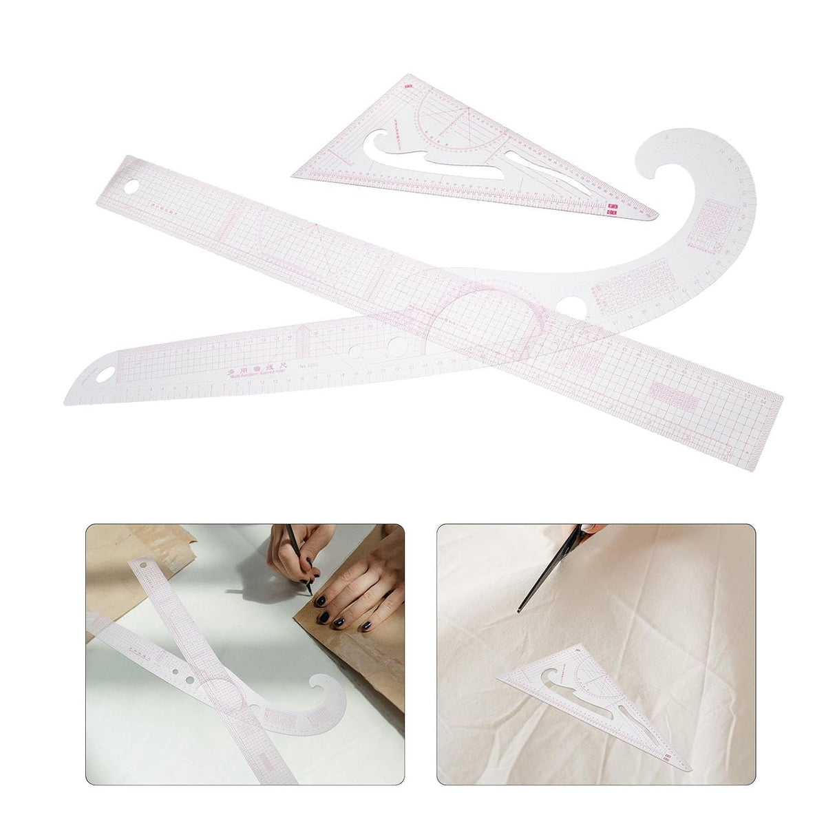 3pcs Professional Sewing Ruler Set, Plastic Pattern Cutting Tools