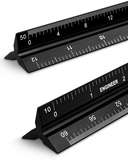 Architectural Scale Ruler 3 Pack Aluminum Triangular Ruler 12 Inch Imperial Metal Scale Ruler for Blueprint Drafting Ruler for Architect, Civil Engineer, Draftsman