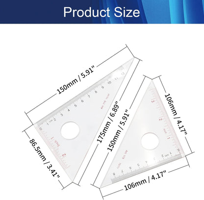 Clear 45/90 30/60 Triangular Set Plexiglass Metric/Inch 8cm/3.15 Inch 45/90 and 12cm/4.72 Inch 30/60 Degree Triangle for Learning 1 Set