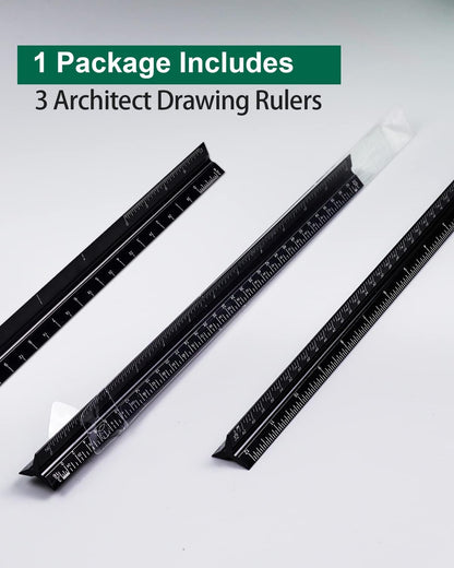 Architectural Scale Ruler 3 Pack Aluminum Triangular Ruler 12 Inch Imperial Metal Scale Ruler for Blueprint Drafting Ruler for Architect, Civil Engineer, Draftsman