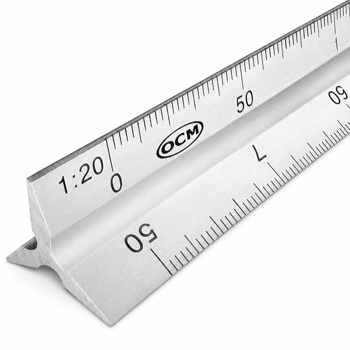 OCM Metric Triangular Engineer Scale Ruler (Proffessional Grade Solid Aluminum) 30 Centimeters Metric Engineering Architectural Mechanical Drafting Ruler - 1:20, 1:25, 1:50 1:75, 1:100, 1:125