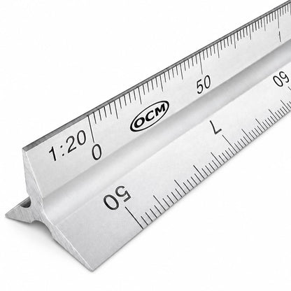 OCM Metric Triangular Engineer Scale Ruler (Proffessional Grade Solid Aluminum) 30 Centimeters Metric Engineering Architectural Mechanical Drafting Ruler - 1:20, 1:25, 1:50 1:75, 1:100, 1:125