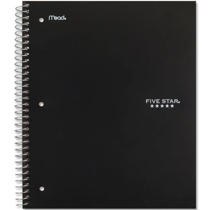 Five Star Spiral Notebook + Study App, 5 Subject, Wide Ruled Paper, 8" x 10-1/2", 200 Sheets, Fights Ink Bleed, Water Resistant Cover, Black (72045) (Pack of 2)