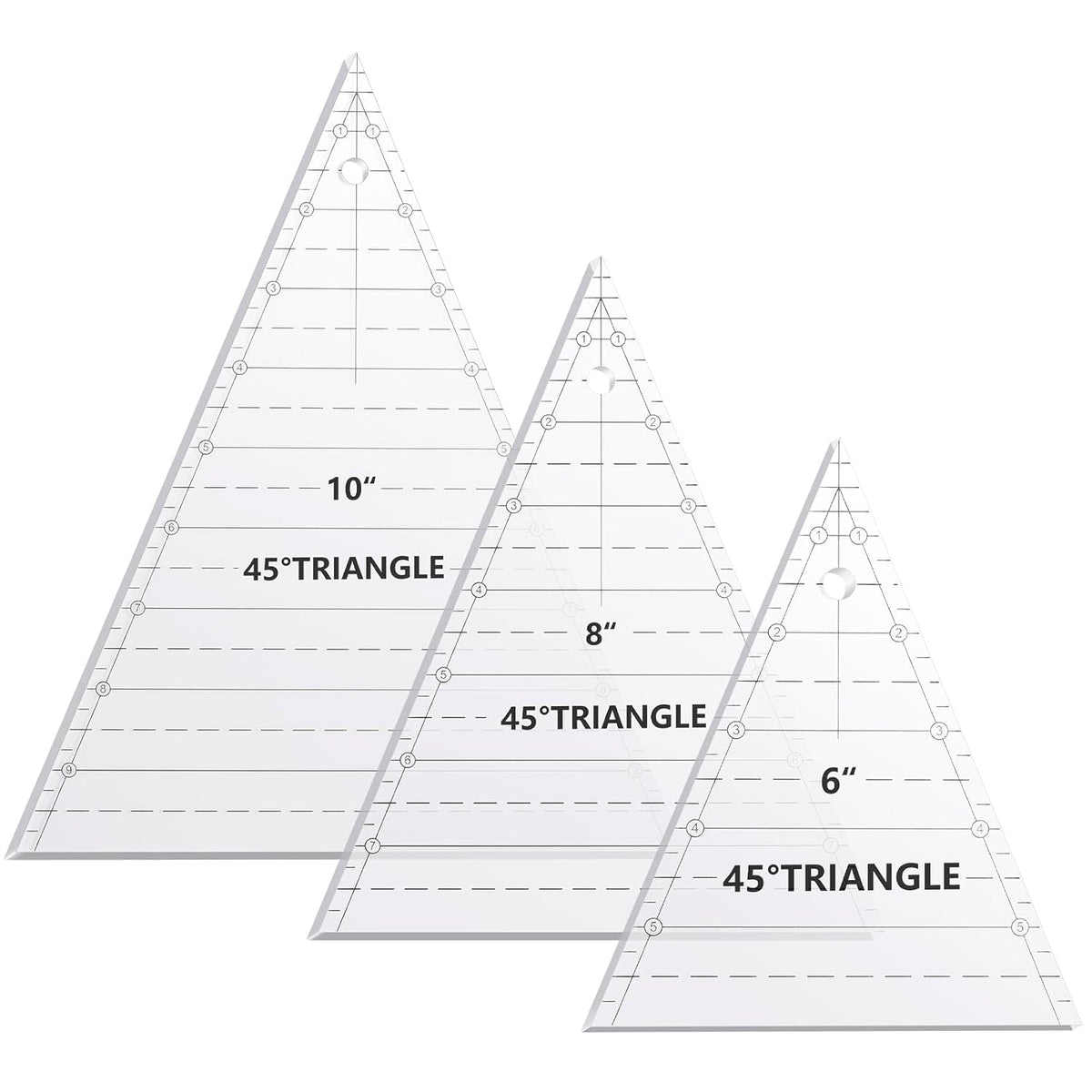 Kigley 3 Pcs 45 Degree Triangle Ruler for Quilting Acrylic Template Rulers Quilting Sewing Layer Cake Patchwork Supplies for Cutting Pattern DIY Craft(Clear, 6, 8, 10 Inch)