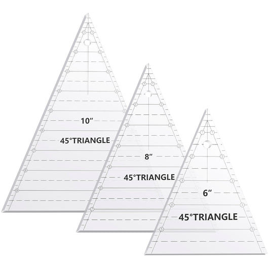 Kigley 3 Pcs 45 Degree Triangle Ruler for Quilting Acrylic Template Rulers Quilting Sewing Layer Cake Patchwork Supplies for Cutting Pattern DIY Craft(Clear, 6, 8, 10 Inch)