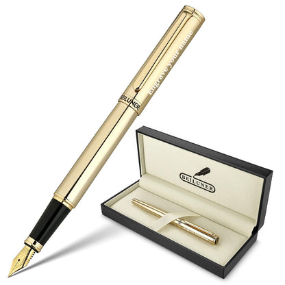 BEILUNER Blue Fountain Pen, 24K Gold Accents, Gorgeous 24K Gilded Nib(Fine)