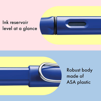 LAMY safari blue - Fountain Pen with ergonomic grip & polished steel nib in size F - ideal for any Writing & Calligraphy - including LAMY T 10 blue cartridge - Right-Handed