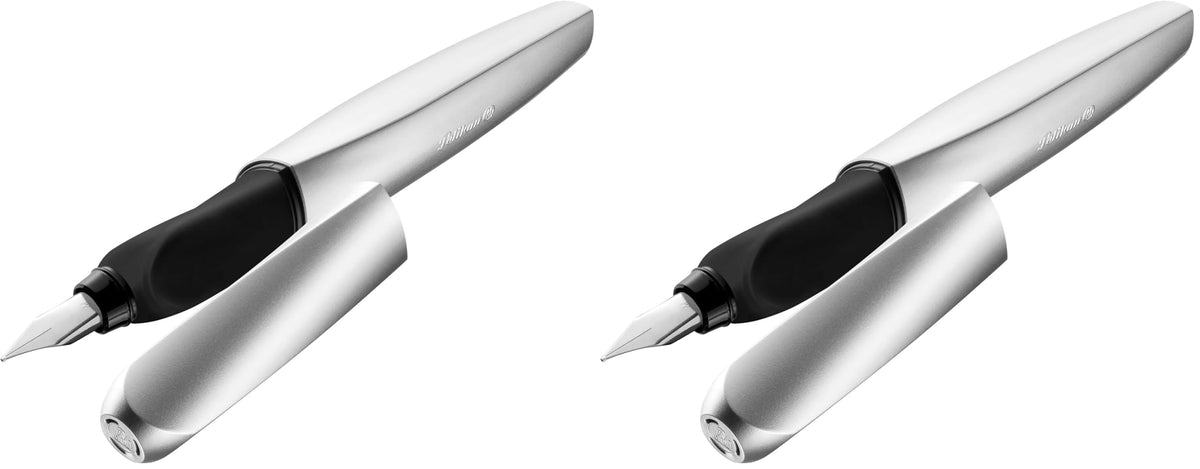 Pelikan Twist Fountain Pen with 1 Ink Cartridge, Medium Nib, Silver, Boxed (947101)