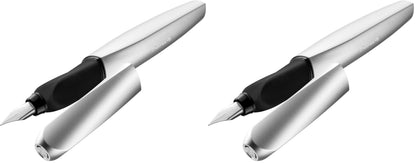 Pelikan Twist Fountain Pen with 1 Ink Cartridge, Medium Nib, Silver, Boxed (947101)