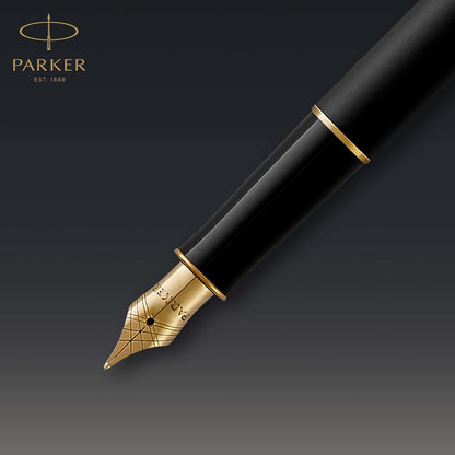 Parker Sonnet Fountain Pen, Matte Black Lacquer with Gold Trim, Medium Nib, Premium Gift Box, Ideal for Gifting