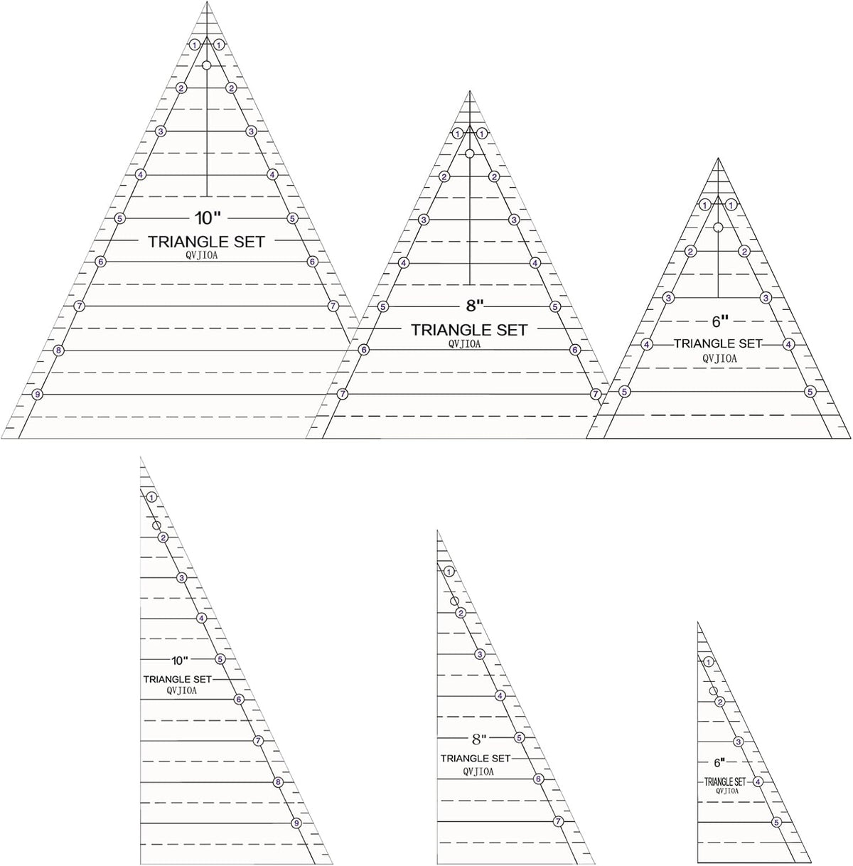 6 Set Tall Triangle Quilting Rulers for Quilting Templates 6 8 10 Inch Wedge Triangle Quilting Rulers and Templates, Sewing Templates for Sewing Cut Measurement DIY Craft Quilting Tools