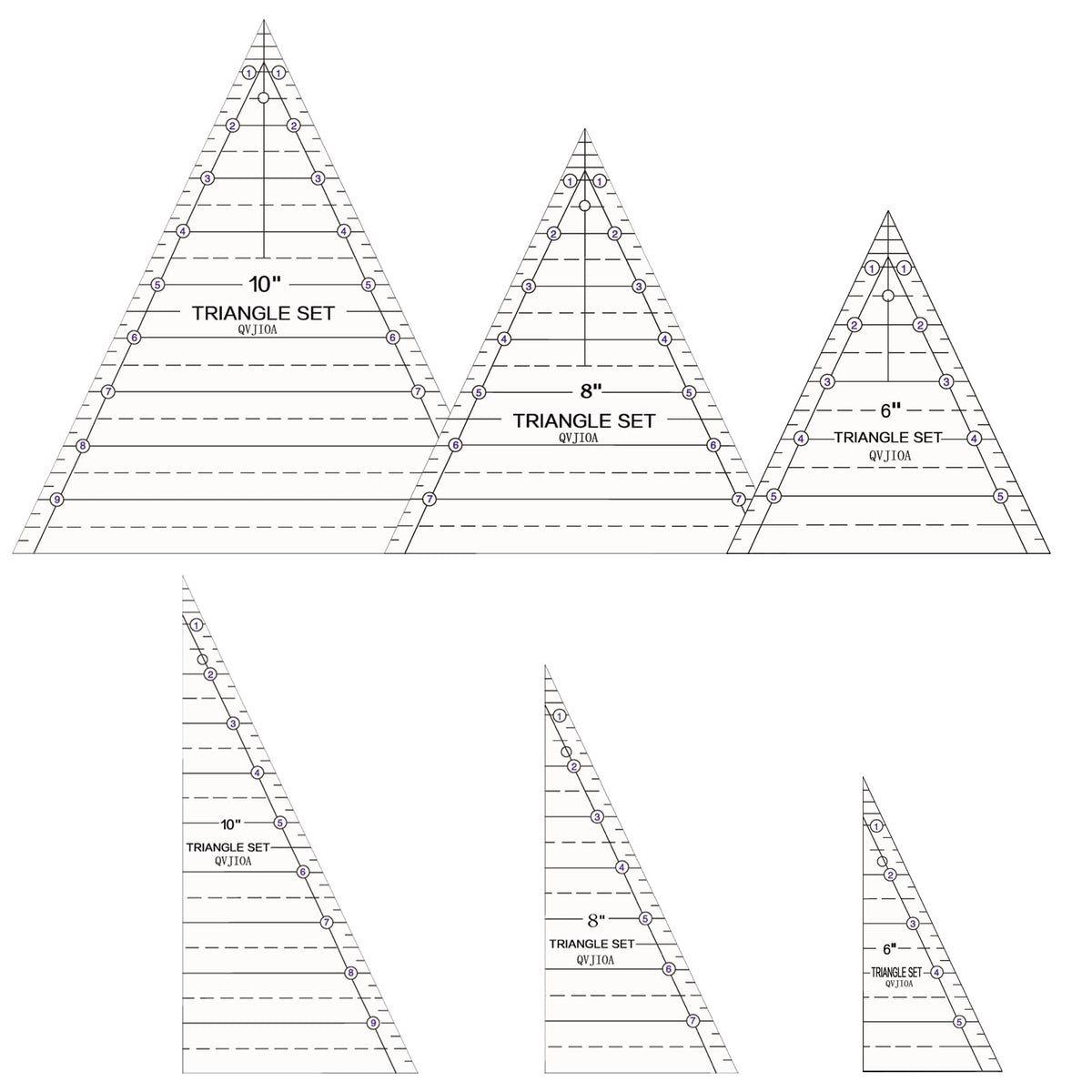 6 Set Tall Triangle Quilting Rulers for Quilting Templates 6 8 10 Inch Wedge Triangle Quilting Rulers and Templates, Sewing Templates for Sewing Cut Measurement DIY Craft Quilting Tools