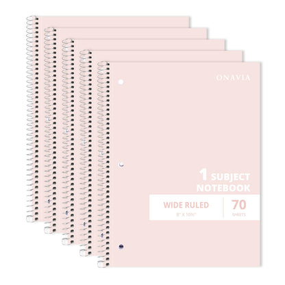 ONAVIA 1 Subject Spiral Notebook Wide Ruled 5 Pack, 140 Pages, Black