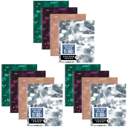 Five Star Spiral Notebook + Study App, 1 Subject, College Ruled Paper, 8-1/2" x 11", 80 Sheets, Styles, 4 Pack (850222F)