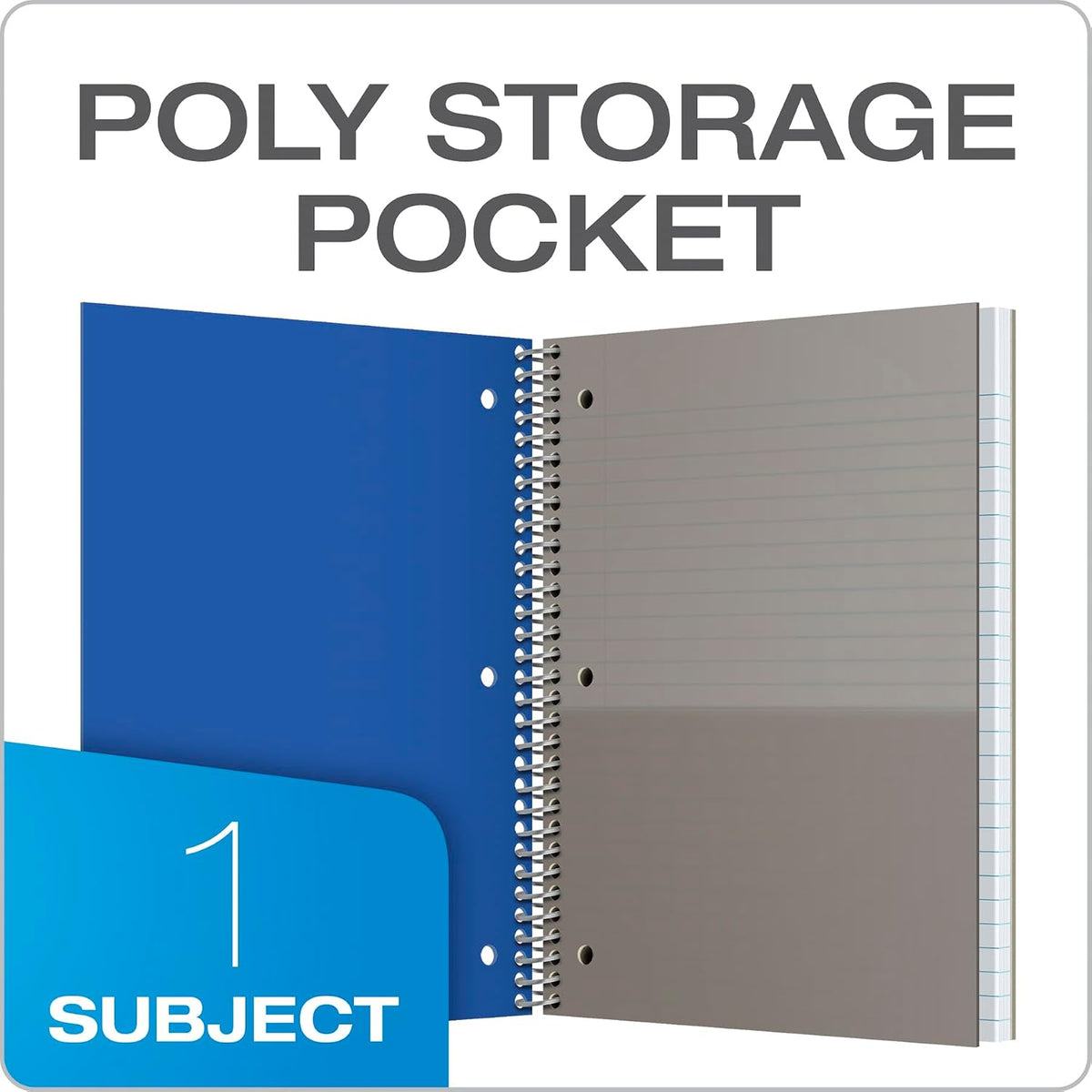 Oxford Spiral Notebooks, 1-Subject, Wide Ruled Paper, Durable Plastic Cover, 100 Sheets, Divider Pocket, 3 per Pack (10389)