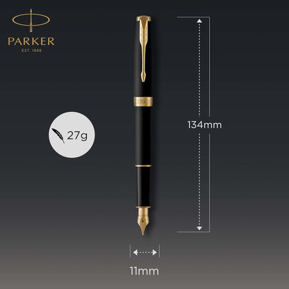 Parker Sonnet Fountain Pen, Matte Black Lacquer with Gold Trim, Medium Nib, Premium Gift Box, Ideal for Gifting