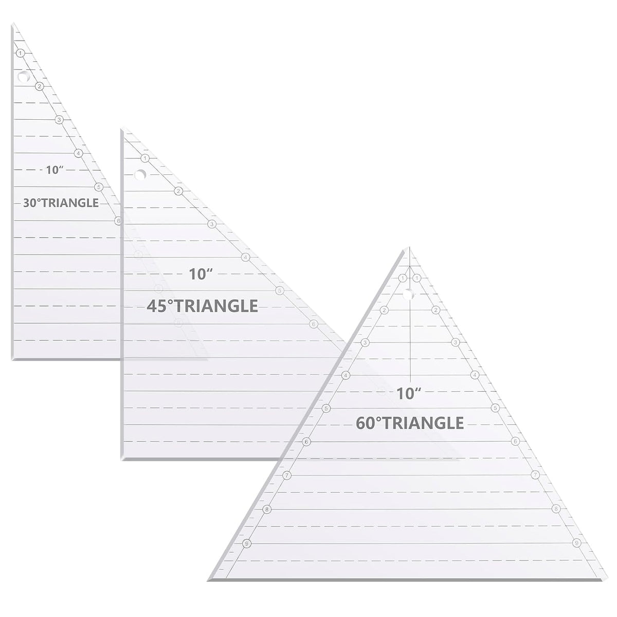Kigley 3 Pcs 30 45 60 Degree Triangle Ruler for Quilting 10 Inch Acrylic Template Rulers Quilting Sewing Layer Cake Patchwork Supplies for Cutting Pattern DIY Craft(Clear)