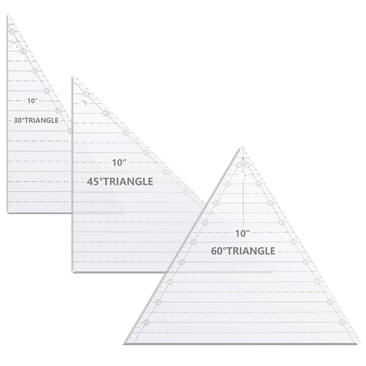 Kigley 3 Pcs 30 45 60 Degree Triangle Ruler for Quilting 10 Inch Acrylic Template Rulers Quilting Sewing Layer Cake Patchwork Supplies for Cutting Pattern DIY Craft(Clear)
