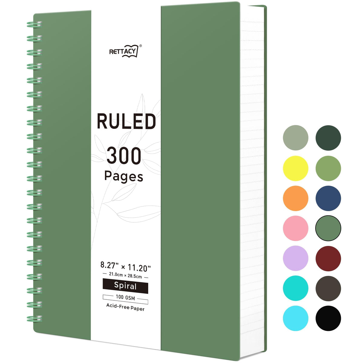 RETTACY Spiral College Ruled Notebook, 300 Pages, A5 Size (5.7" x 8.2")