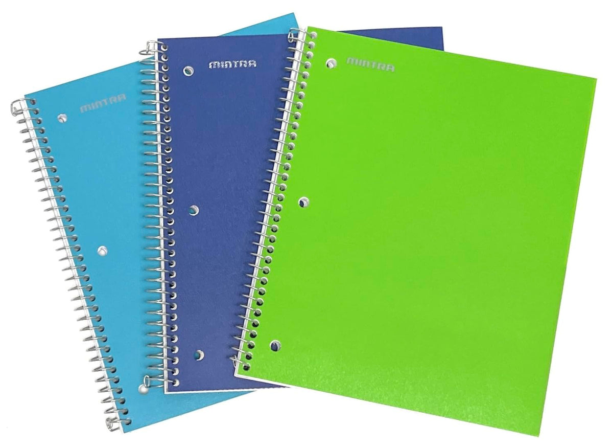 Mintra Office Durable Spiral Notebooks, 1 Subject, (Spring Pink, Sun Yellow, Arctic Ice, College Ruled 3pk)