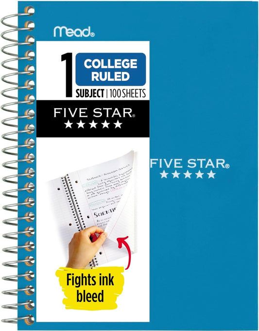 Five Star Personal Spiral Notebook, 1 Subject, College Ruled Paper, 7" x 4-3/8", Small Size, 100 Sheets, Tidewater Blue (45484AA4)