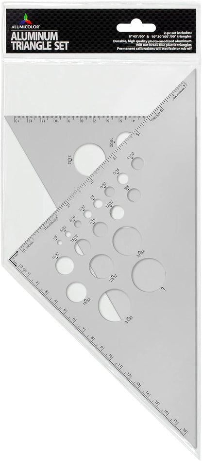 Alumicolor Aluminum 8 Inch & 10 Inch Calibrated Drafting Triangle 2 Piece Set, 30/60 (10 Inch) & 45/90 (8 Inch)