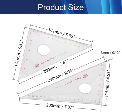 Clear 45/90 30/60 Triangular Set Plexiglass Metric/Inch 12cm/4.72 Inch 45/90 and 17cm/6.69 Inch 30/60 Degree Triangle for Learning 1 Set
