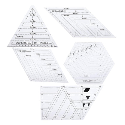 SUNGOOYUE Quilting Ruler Set, 5-Piece Transparent Patchwork Templates for