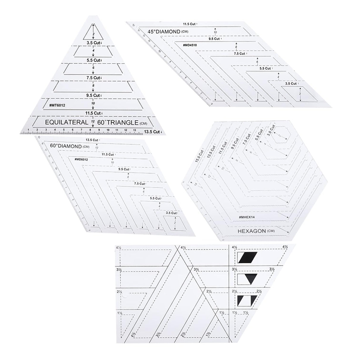 Plastic Quilting Ruler Set 5Pcs, Transparent Templates