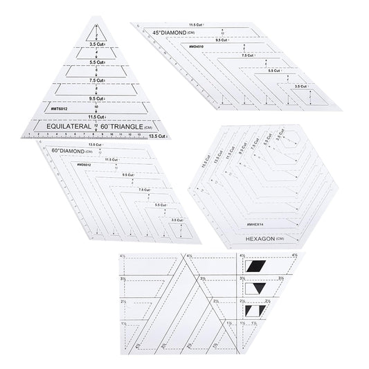 Plastic Quilting Ruler Set 5Pcs, Transparent Templates