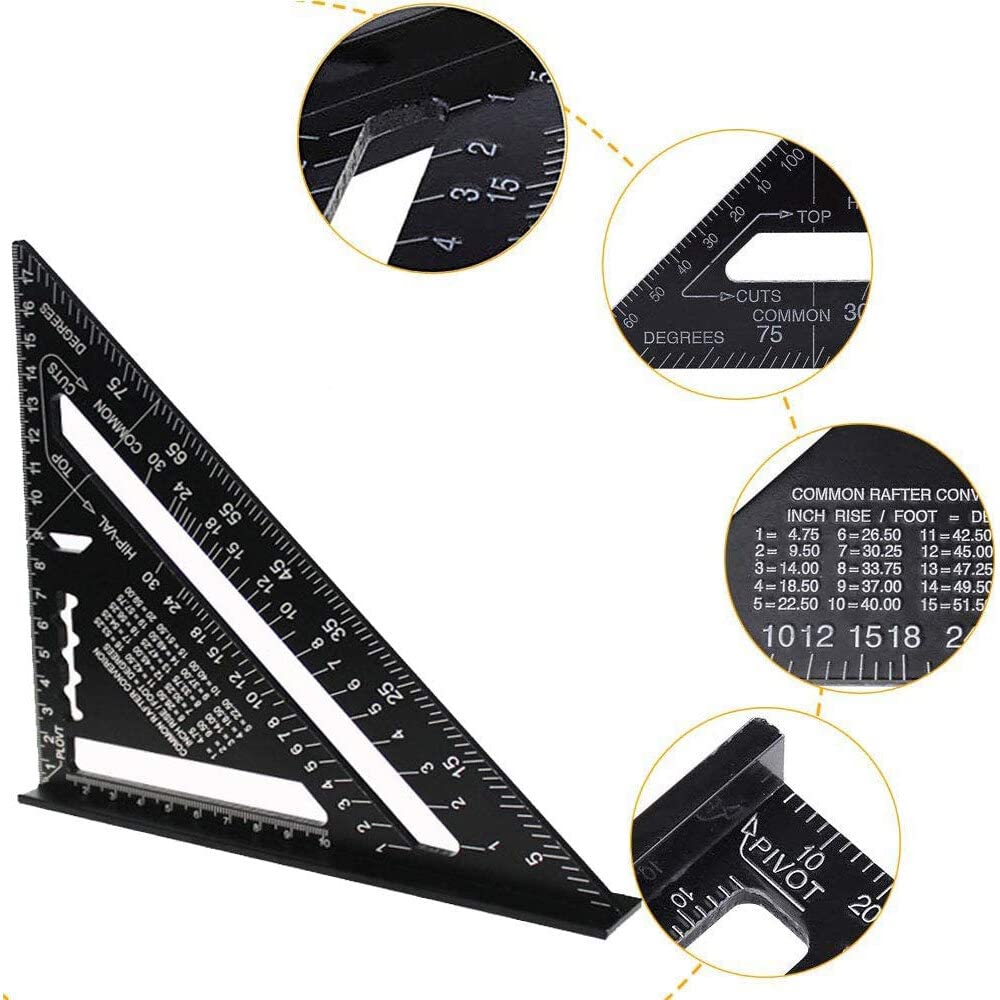 7Inch Triangle Ruler Measurement Tool Aluminium Alloy Carpenter Set Square Angle Woodworking Tools Try Square Triangular Metric Imperial (Metric)