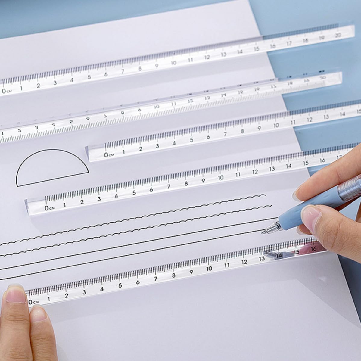 Triangular Ruler 20cm 10 Piece Plastic Set for Drafting Practice