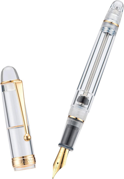 Asvine V126 Vacuum Filling Fountain Pen Extra Fine Nib, Transparent Clear Acrylic, Large-Capacity with Gift Case