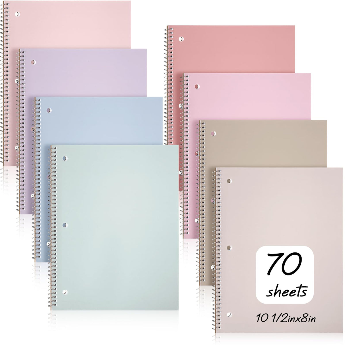 Teling 12 Pcs 1 Subject Spiral Notebook for Work College Ruled 8 x 10 1/2 Inch Spiral Journal Notebook 3 Hole Punched Paper Tear Line 70 Sheets Office School Study Supplies (Pastel Color)