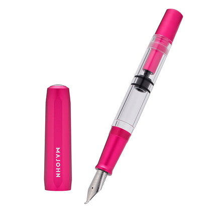 Majohn T1 Piston Fountain Pen Fine, Blue Aluminium Clear Acrylic Large Ink Capacity Writing Pen Box Set