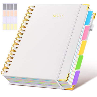 Hardcover Spiral Notebook journal with Removable Dividers Tabs, 300 Pages Leather 5 Subject Notebook College Ruled, 8"x10" Large B5 Notebooks for Work School Note taking, Lined Journal for Women,Green