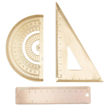Brass Protractor Set with Triangle Ruler for Geometry Drawing Tools