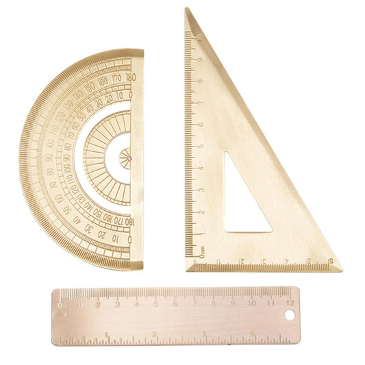 Brass Protractor Set with Triangle Ruler for Geometry Drawing Tools