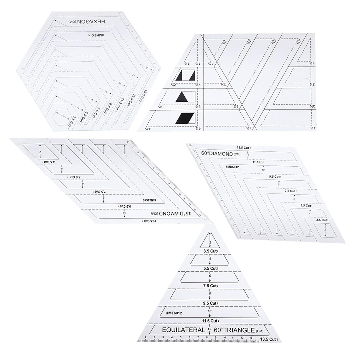 SUNGOOYUE Quilting Ruler Set, 5-Piece Transparent Patchwork Templates for