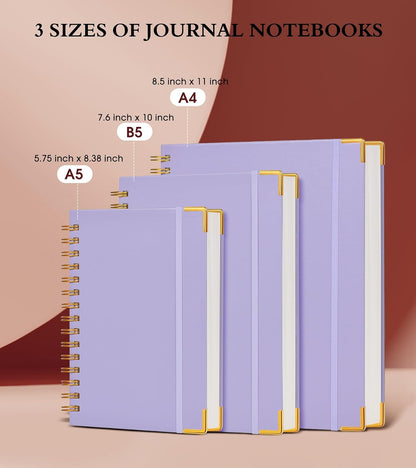 Spiral Notebook Journal 8.5” x 11”, 300 Pages Hardcover Leather Lined Journals for Women Men, A4 Large College Ruled Notebooks with 100 GSM Thick Paper, Spiral Journal for Writing Work School, Purple