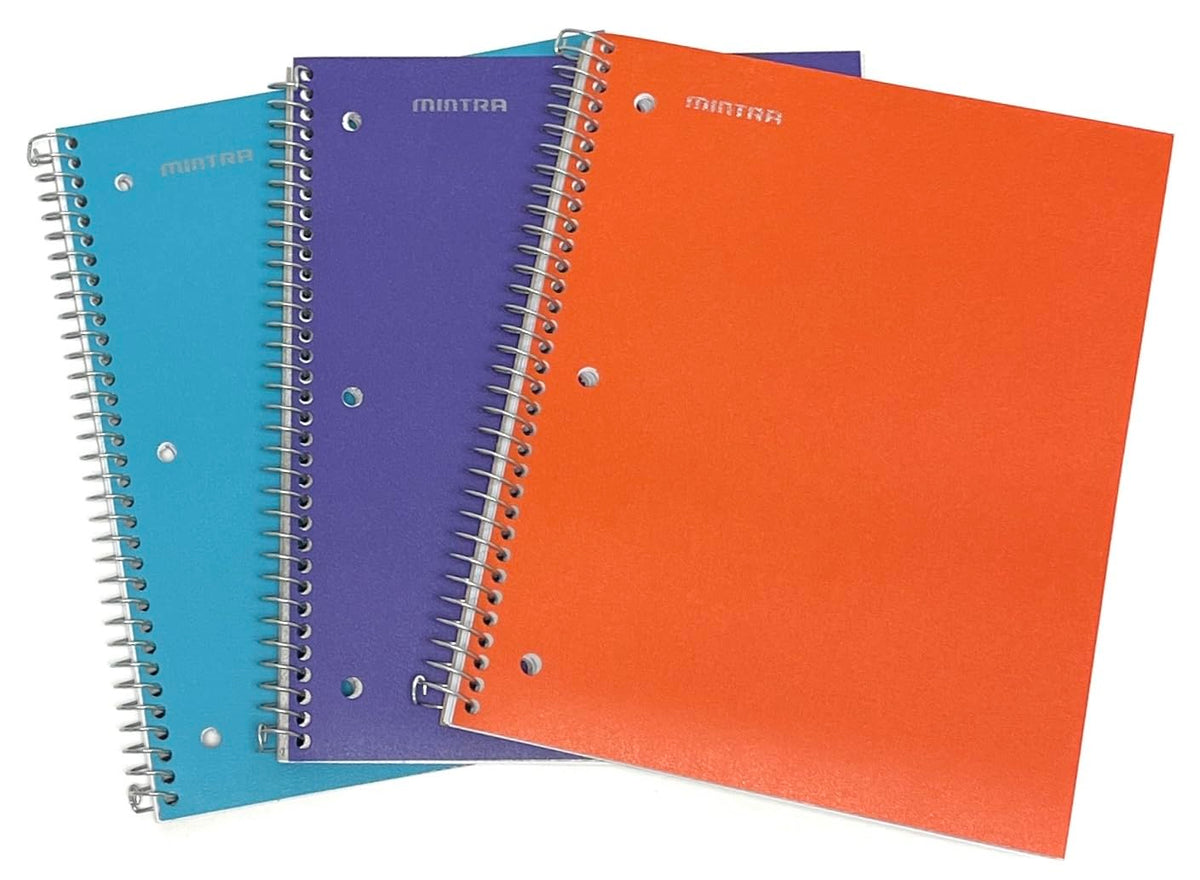 Mintra Office Durable Spiral Notebooks, 1 Subject, (Spring Pink, Sun Yellow, Arctic Ice, College Ruled 3pk)