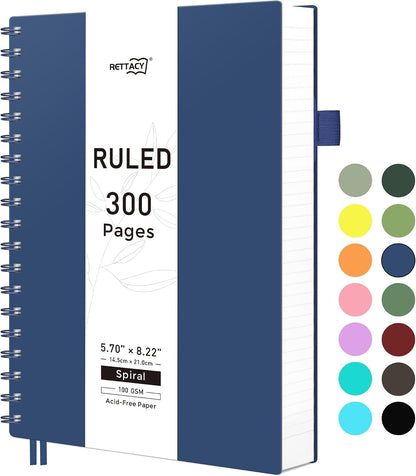 RETTACY Spiral College Ruled Notebook, 300 Pages, A5 Size (5.7" x 8.2")