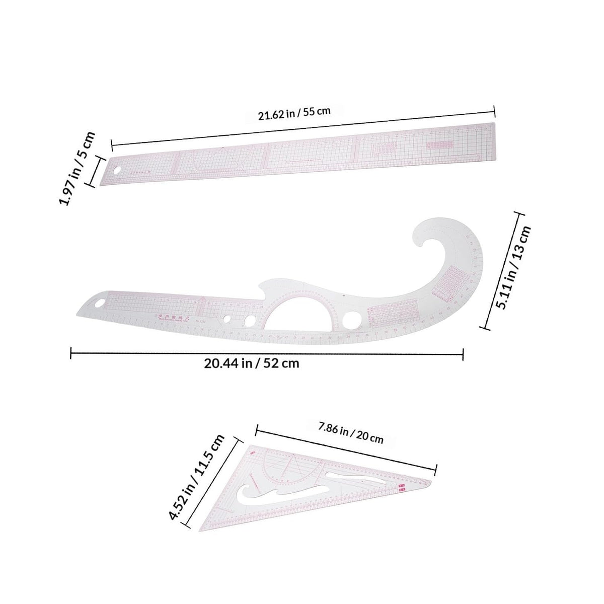 3pcs Garment Pattern Making Ruler Set, Plastic Sewing Tools