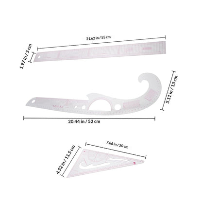 3pcs Garment Pattern Making Ruler Set, Plastic Sewing Tools