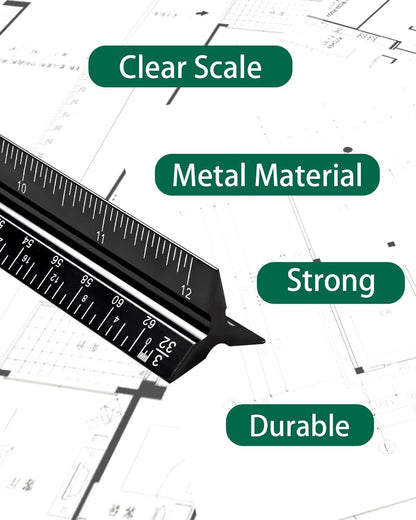 Architectural Scale Ruler 3 Pack Aluminum Triangular Ruler 12 Inch Imperial Metal Scale Ruler for Blueprint Drafting Ruler for Architect, Civil Engineer, Draftsman