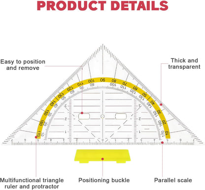 12pcs Triangular Protractor Ruler Set with Handles for Drafting