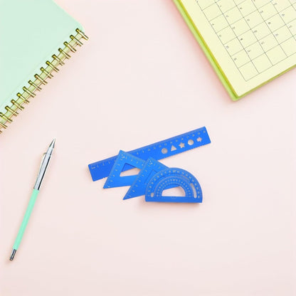 Metal Geometry Set Storage Box with Protractor Triangle Rulers 8pcs