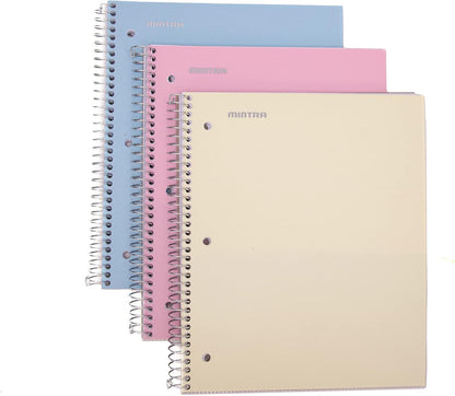 Mintra Office Durable Spiral Notebooks, 1 Subject, (Spring Pink, Sun Yellow, Arctic Ice, College Ruled 3pk)