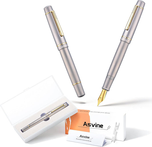 Asvine P100 Brushed Titanium Piston Fountain Pen, #8 Extra Fine Nib Writer